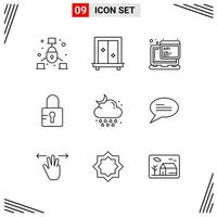 9 Icons Line Style Grid Based Creative Outline Symbols for Website Design Simple Line Icon Signs Isolated on White Background 9 Icon Set vector