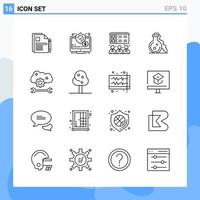 Modern 16 Line style icons Outline Symbols for general use Creative Line Icon Sign Isolated on White Background 16 Icons Pack vector