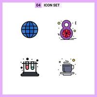 Universal Icon Symbols Group of 4 Modern Filledline Flat Colors of world lab ineternet women day education Editable Vector Design Elements