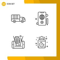 4 Icon Set Line Style Icon Pack Outline Symbols isolated on White Backgound for Responsive Website Designing vector