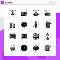 Set of 16 icons in solid style Creative Glyph Symbols for Website Design and Mobile Apps Simple Solid Icon Sign Isolated on White Background 16 Icons vector