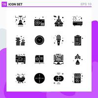 Set of 16 icons in solid style Creative Glyph Symbols for Website Design and Mobile Apps Simple Solid Icon Sign Isolated on White Background 16 Icons vector