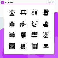 Set of 16 icons in solid style Creative Glyph Symbols for Website Design and Mobile Apps Simple Solid Icon Sign Isolated on White Background 16 Icons vector