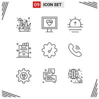 9 iconos estilo de línea cuadrícula basada en símbolos de contorno creativo para el diseño de sitios web signos de icono de línea simple aislados en fondo blanco 9 conjunto de iconos vector