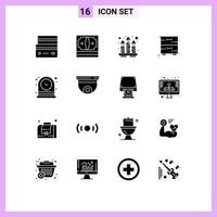 Solid Glyph Pack of 16 Universal Symbols of furniture cupboard money cabinet spa Editable Vector Design Elements