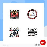 4 Universal Filledline Flat Color Signs Symbols of elearning science webinar biology network Editable Vector Design Elements