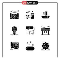 Set of 9 Solid Style Icons for web and mobile Glyph Symbols for print Solid Icon Signs Isolated on White Background 9 Icon Set vector