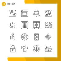 16 conjunto de iconos estilo de línea paquete de iconos símbolos de esquema aislados en fondo blanco para el diseño de sitios web receptivos vector