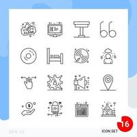 Modern Pack of 16 Icons Line Outline Symbols isolated on White Backgound for Website designing vector