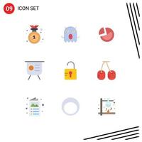 9 Thematic Vector Flat Colors and Editable Symbols of unlock performance statistic keynote finance Editable Vector Design Elements