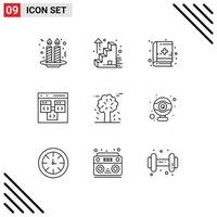 User Interface Pack of 9 Basic Outlines of canada alpine medical book development coding Editable Vector Design Elements