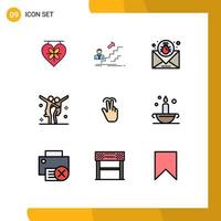 Mobile Interface Filledline Flat Color Set of 9 Pictograms of party choreography career celebration mail Editable Vector Design Elements