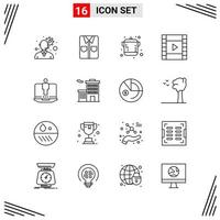 16 Icons Line Style Grid Based Creative Outline Symbols for Website Design Simple Line Icon Signs Isolated on White Background 16 Icon Set vector