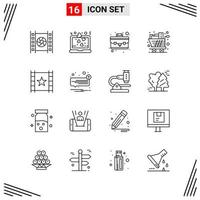 16 Icons Line Style Grid Based Creative Outline Symbols for Website Design Simple Line Icon Signs Isolated on White Background 16 Icon Set vector