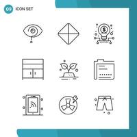 Vector Pack of 9 Outline Symbols Line Style Icon Set on White Background for Web and Mobile