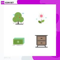 Flat Icon Pack of 4 Universal Symbols of beach dollar tree rose funds Editable Vector Design Elements