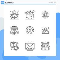 iconos de estilo moderno de 9 líneas delinean símbolos para uso general signo de icono de línea creativa aislado sobre fondo blanco paquete de 9 iconos vector