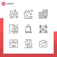 Pack of 9 Universal Outline Icons for Print Media on White Background vector