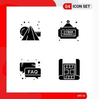 Creative Set of 4 Universal Glyph Icons isolated on White Background vector