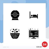 Pack of 4 Modern Solid Glyphs Signs and Symbols for Web Print Media such as cam study hospital education investment Editable Vector Design Elements