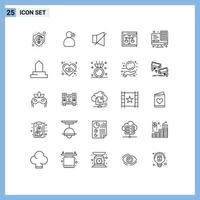 conjunto moderno de pictogramas de 25 líneas de derechos de autor médicos de la corte de justicia elementos de diseño de vectores editables de twitter