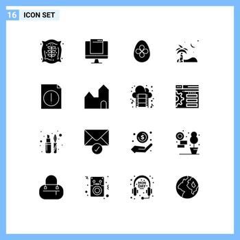 16 Universal Solid Glyphs Set for Web and Mobile Applications alert palm popup beach egg Editable Vector Design Elements