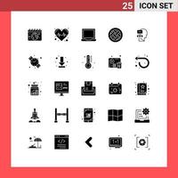 25 User Interface Solid Glyph Pack of modern Signs and Symbols of planning pie configure dessert baking Editable Vector Design Elements