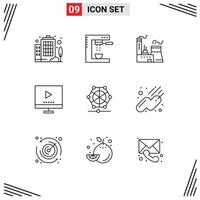 Group of 9 Modern Outlines Set for machine tv building technology devices Editable Vector Design Elements