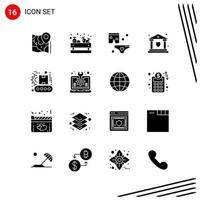 Collection of 16 Vector Icons in solid style Pixle Perfect Glyph Symbols for Web and Mobile Solid Icon Signs on White Background 16 Icons