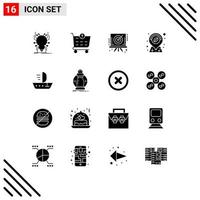 Universal Icon Symbols Group of 16 Modern Solid Glyphs of skiff sail arrow shop coffee Editable Vector Design Elements