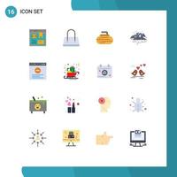 Group of 16 Flat Colors Signs and Symbols for internet crack curling rocks hill Editable Pack of Creative Vector Design Elements