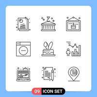 9 Line Black Icon Pack Outline Symbols for Mobile Apps isolated on white background 9 Icons Set vector