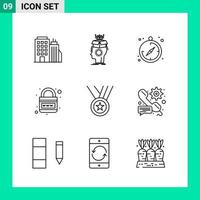 paquete de 9 iconos de estilo de línea establece símbolos de esquema para imprimir signos creativos aislados en fondo blanco 9 conjunto de iconos vector