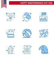 Modern Set of 9 Blues and symbols on USA Independence Day such as american football independence shop money Editable USA Day Vector Design Elements