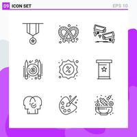 conjunto de 9 iconos en estilo de línea símbolos de contorno creativo para el diseño de sitios web y aplicaciones móviles signo de icono de línea simple aislado en fondo blanco 9 iconos vector