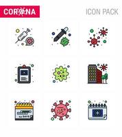 iconos de conciencia de coronavirus 9 línea rellena icono de color plano virus de la corona relacionado con la gripe, como infección gráfico hospitalario bacterias virus de la salud coronavirus viral 2019nov enfermedad vector elementos de diseño