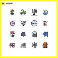 Mobile Interface Flat Color Filled Line Set of 16 Pictograms of protection justice rake feminism profile Editable Creative Vector Design Elements