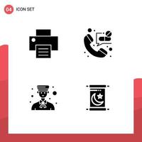 4 Universal Solid Glyph Signs Symbols of printer boy call emergency call professional Editable Vector Design Elements