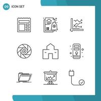 Vector Pack of 9 Outline Symbols Line Style Icon Set on White Background for Web and Mobile