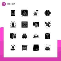 Pack of 16 Modern Solid Glyphs Signs and Symbols for Web Print Media such as advertising interface alert connection buffer Editable Vector Design Elements