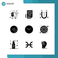 Vector Pack of 9 Glyph Symbols Solid Style Icon Set on White Background for Web and Mobile