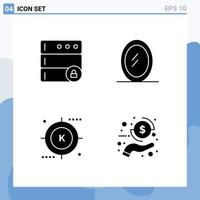 Set of 4 Modern UI Icons Symbols Signs for database search interior keyword hand Editable Vector Design Elements