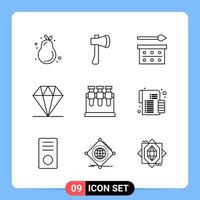 9 Line Black Icon Pack Outline Symbols for Mobile Apps isolated on white background 9 Icons Set vector