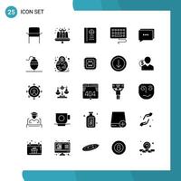 Vector Pack of 25 Glyph Symbols Solid Style Icon Set on White Background for Web and Mobile