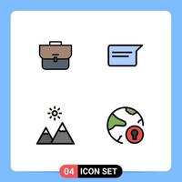 Set of 4 Vector Filledline Flat Colors on Grid for bag mountain workbag chatting peak Editable Vector Design Elements