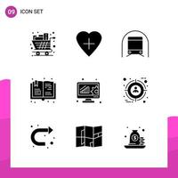 paquete de conjunto de iconos de glifo de 9 iconos sólidos aislados en fondo blanco para aplicaciones móviles y de impresión de diseño de sitios web receptivos vector