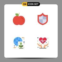 conjunto moderno de 4 iconos y símbolos planos, como Apple Energy Firewall Earth Heart Care, elementos de diseño vectorial editables vector