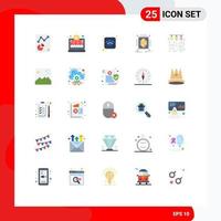 25 User Interface Flat Color Pack of modern Signs and Symbols of love lamp signal bulb rapid Editable Vector Design Elements