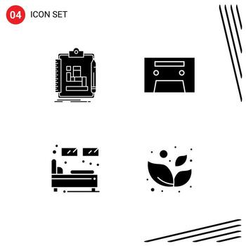 Group of 4 Modern Solid Glyphs Set for algorithm hotel work audiotape sleep Editable Vector Design Elements