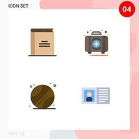 conjunto de pictogramas de 4 iconos planos simples de caja de libro libro abierto escuela de emergencia elementos de diseño vectorial editables vector